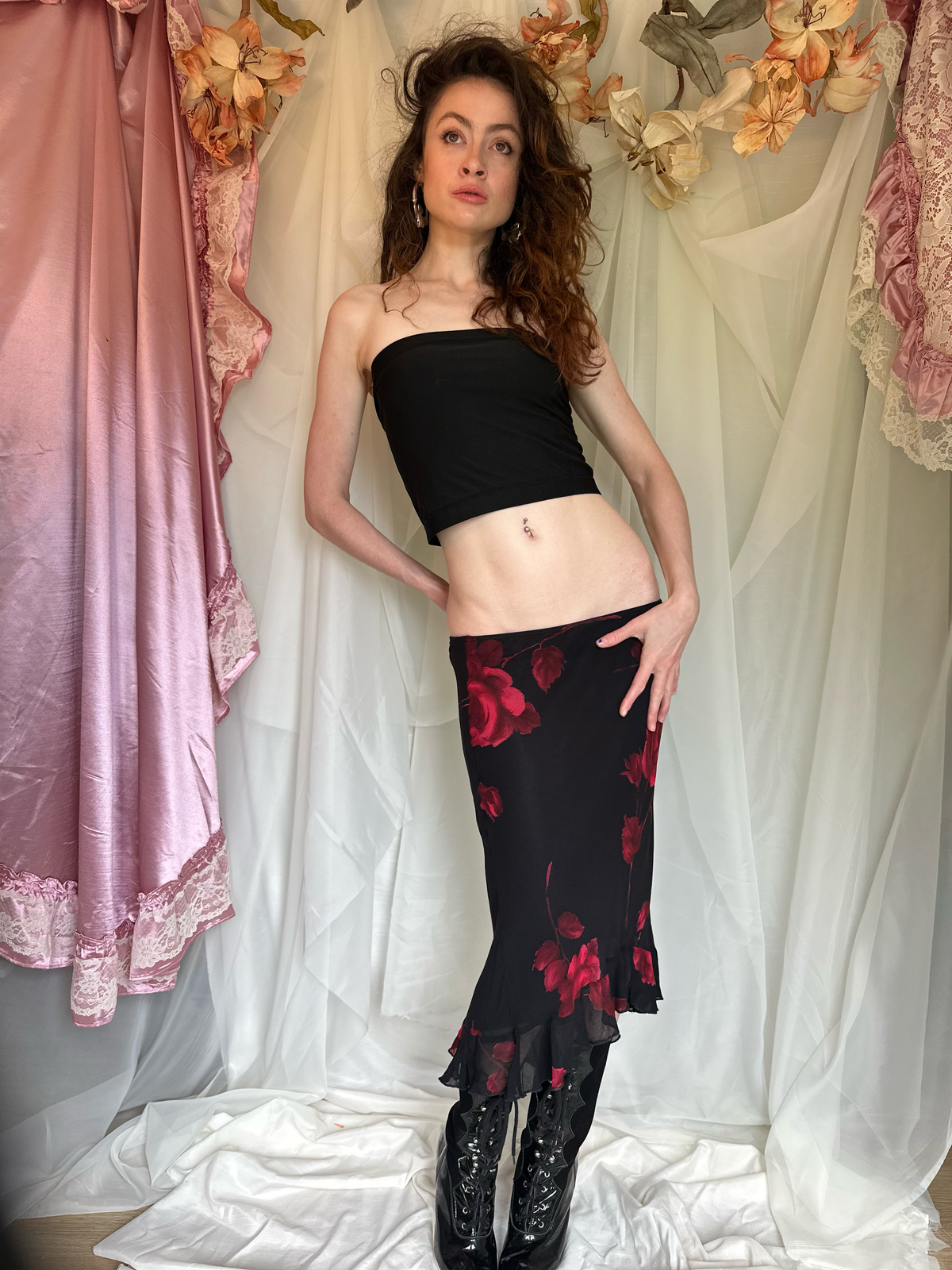 90s Floral Midi Skirt