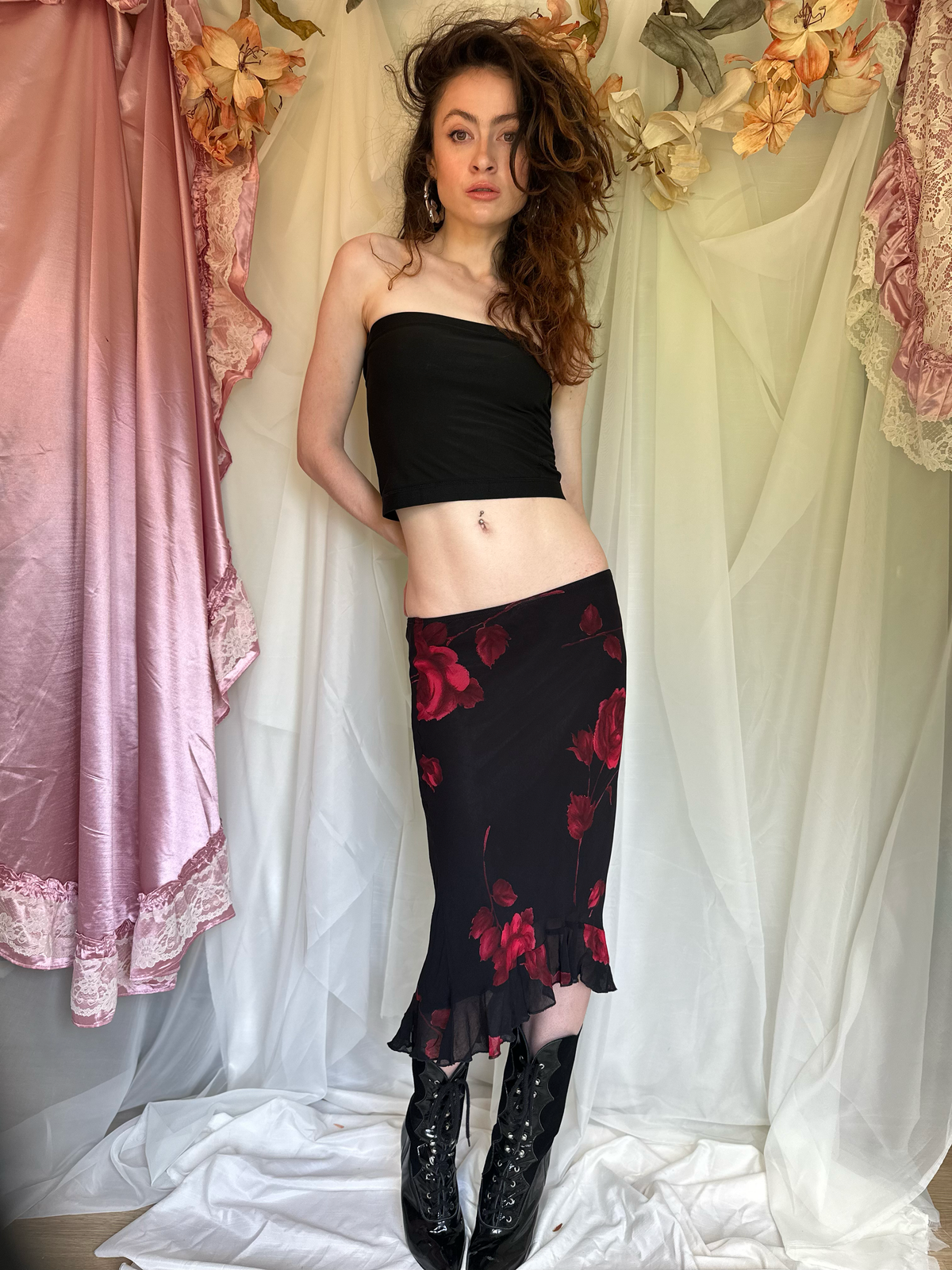 90s Floral Midi Skirt